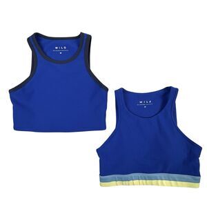 Wilo The Label Sports Bra M Cobalt Blue Ribbed Racerback Set of 2